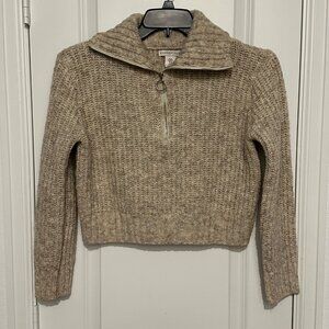 Sincerely Jules Beige Ribbed Knit Sweater With Half-Zip Collar XS